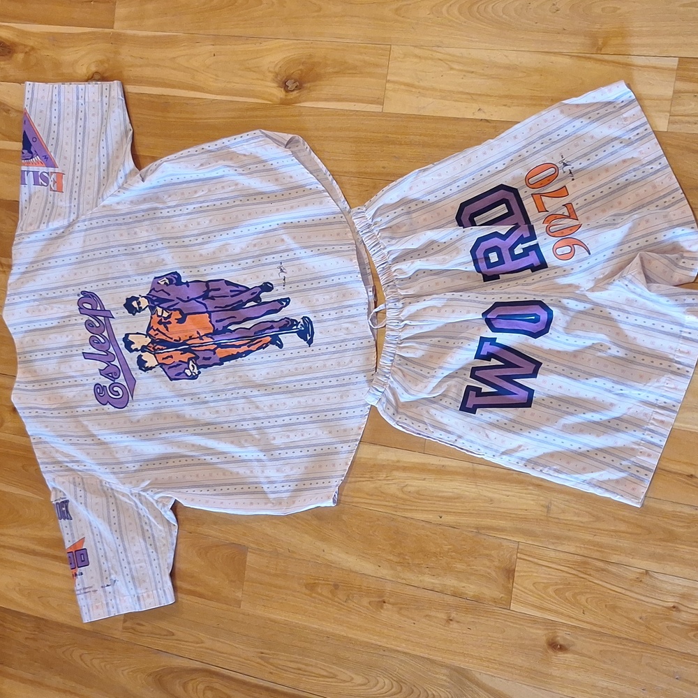 Vintage 90s Esleep Radiorock Cotton Blend Pinstripe Pajama Coord Set RARE